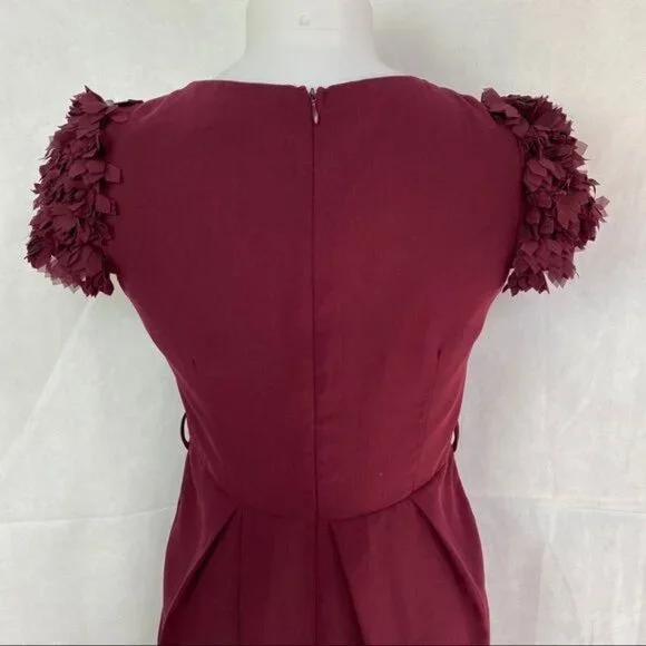 Esley Maroon Body Con Little Party Ruffle Capped Sleeve Dress Size S - Picture 7 of 9